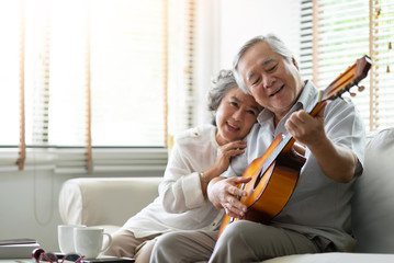 Happy Asian senior Couple enjoying.