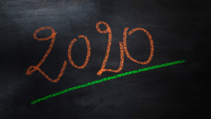 handwriting 2020 year  on chalkboard