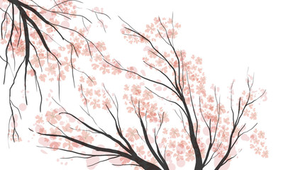 raster simplified illustration of stylized sakura branches isolated on white.