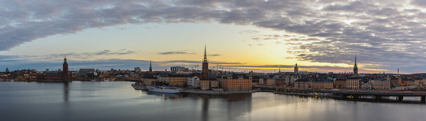 Fototapeta na wymiar Stockholm Sweden, panorama sunrise city skyline at Gamla Stan and Slussen