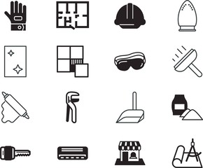 home vector icon set such as: device, innovation, plaster, sweep, interface, pack, laundry, blue, style, sponge, working, condition, concrete, system, dirty, manufacturing, wash, color, adjustable