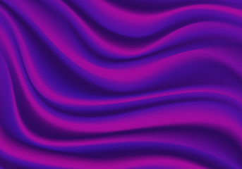 Realistic purple fabric satin wave background texture vector illustration.