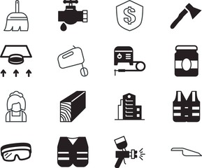 home vector icon set such as: currency, shield, maid, electricity, handle, sharp, break, female, leaking, residential, airflow, ski, jar, supply, gun, drop, isometric, wash, container, sanitation