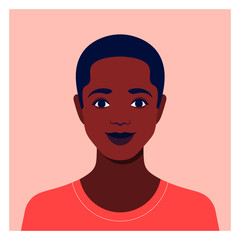 Portrait of an African boy. The face of a happy child. Avatar of a schoolboy. Vector flat illustration