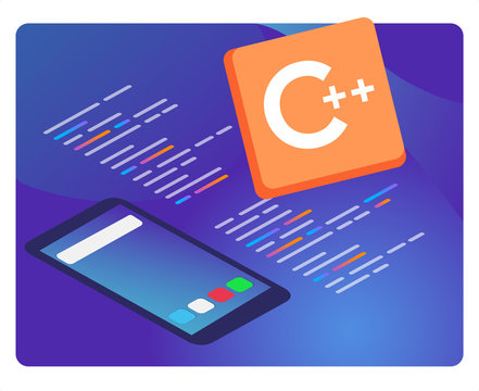 C++ mobile application programming language coding software technology vector illustration