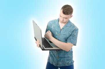 Student and vacation. Studying at a laptop.