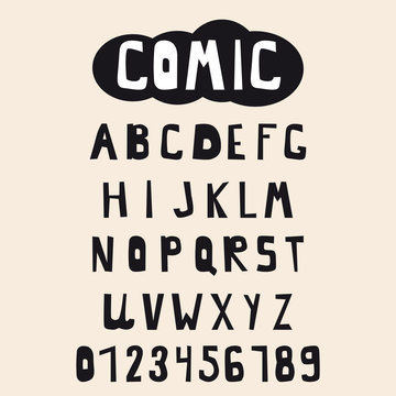 Cartoon comic doodle font alphabet. Vector