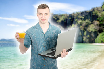 Student and vacation. Studying at a laptop.