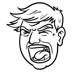 monochrome illustration of a head of a man screaming loud and ripping his mouth open.  Tongue, emotions, screaming, pain.