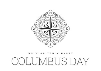Congratulations on the Columbus day with compass on white background - obrazy, fototapety, plakaty