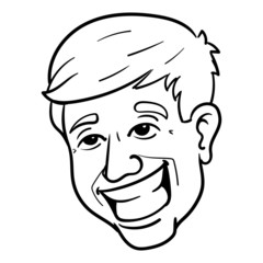 Comic illustration of a laughing businessman.  Head, avatar, isolated, monochrome, outline.