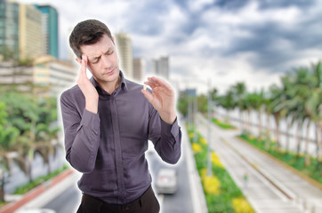 Problems and headache. Man and stress.