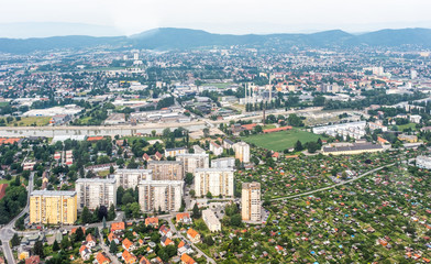 City Graz aerial view with district Jakomini, Gries, river Mur