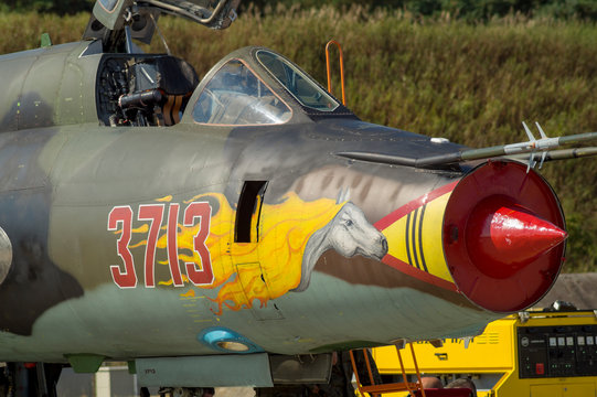 SWIDWIN, POLAND - JUNE 27,2016:: Polish Air Force Suchoj Su-22 Fitter .Swidwin Air Base