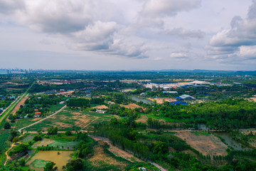 Fototapeta premium Aerial landscape of Chonburi province, Thailand. Aerial view from drone