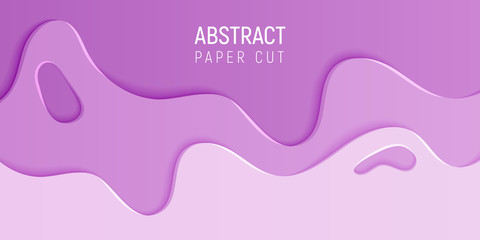 Purple abstract paper cut slime background. Banner with slime abstract background with pink paper cut waves. Vector illustration.