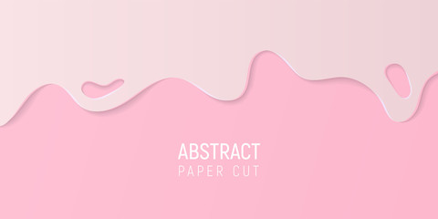 Pink abstract paper cut slime background. Banner with slime abstract background with pink paper cut waves. Vector illustration.