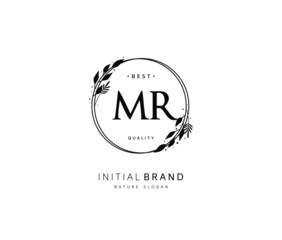 M R MR Beauty vector initial logo, handwriting logo of initial signature, wedding, fashion, jewerly, boutique, floral and botanical with creative template for any company or business.