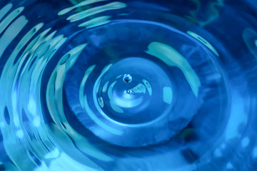 blue water drop top view The round transparent drop of water