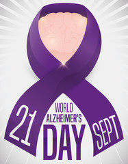 Brain Wrapped with Purple Ribbon to Celebrate World Alzheimer's Day, Vector Illustration