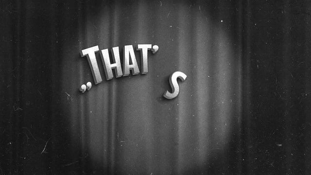 Vintage That's All Folks Cinema Screen/ 4k animation of a super elegant vintage retro that's all folks end scene with elegant lettering like in old time hollywood movies