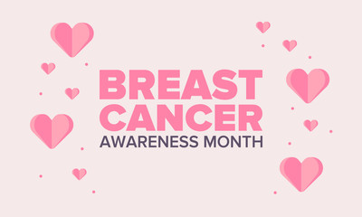 Breast Cancer Awareness Month in October. Woman healthcare. Celebrate annual. Medic concept. Girl solidarity. Cancer prevention. Female disease. Poster, greeting card, banner and background. Vector