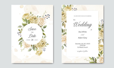 Naklejka na ściany i meble Beautiful floral leaves wedding invitation card template
