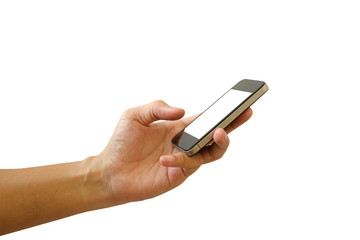 Smartphone in left hand.