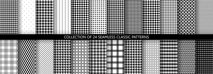 Foto auf Glas Große Sammlung klassischer nahtloser geometrischer Muster mit Hahnentrittmuster. 24 Variationen des Pied de Poule-Drucks © kokoshka