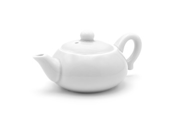 Single chinese ceramic white teapot isolated on white background.