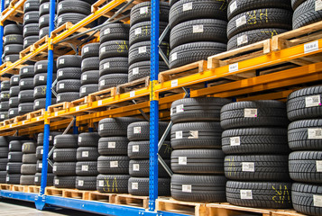 High rack in a tire warehouse - 291531578