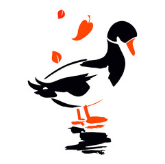 Duck quick ink sketch, vector graphics, autumn