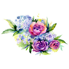 Bouquet floral botanical flowers. Watercolor background set. Isolated bouquets illustration element.