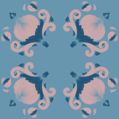 Obraz premium Pastel cerulean and pink pattern with peony flowers. Luxury floral design for ceramic tiles or fabric. Ethnic carpet and textile background