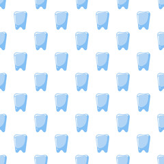 Tooth icon seamless pattern. Blue tooth symbol backdrop