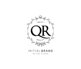 Q R QR Beauty vector initial logo, handwriting logo of initial signature, wedding, fashion, jewerly, boutique, floral and botanical with creative template for any company or business.