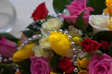 Festive table decoration with flowers at a wedding exhibition