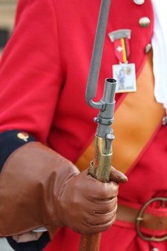 Details of military apparel used for the changing of the guards in Union Square Timisoara a theatrical reenactment of a historical event