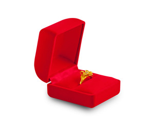 Golden ring with red box