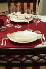 Festive table decoration with flowers at a wedding exhibition