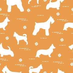 Fototapeta na wymiar Seamless pattern with dogs and tennis balls.
