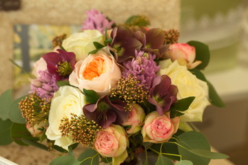 Festive table decoration with flowers at a wedding exhibition