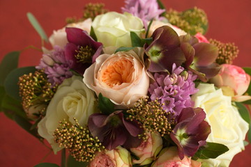 Festive table decoration with flowers at a wedding exhibition