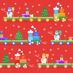 Seamless pattern Christmas train. New Year 2019