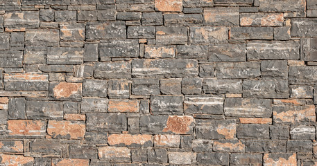 HD Texture of a stone. Old stone wall texture background. Grey stone wall as a background or texture. Stone wall of natural stones in different sizes. Side covering with natural stones. High quality.