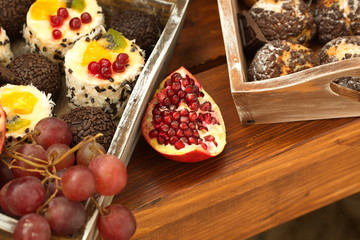 Festive table decoration with flowers at a wedding exhibition