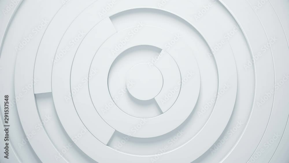 Poster 3d rings animation with geometric center. trendy abstract background with simple shapes. radial patt