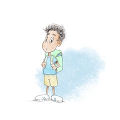 Water color illustration of a boy looking curiously