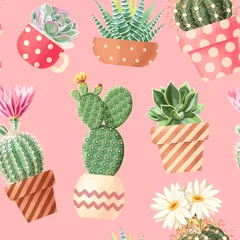 Paintings on glass Plants in pots High detail succulent and cactus seamless pattern