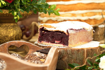 Festive table decoration with flowers at a wedding exhibition